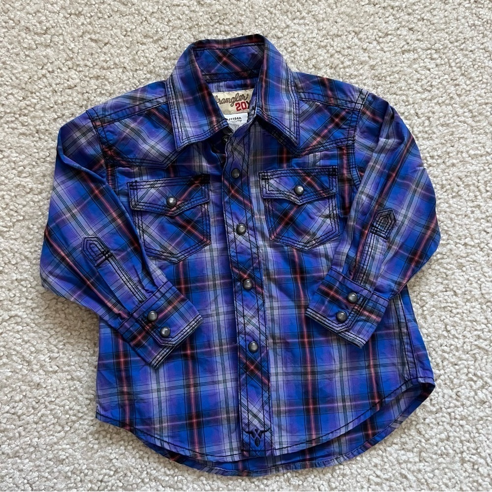 Wrangler 20X Long Sleeve Button Down Shirt Kids Boys Size XXS 2T-3T Plaid